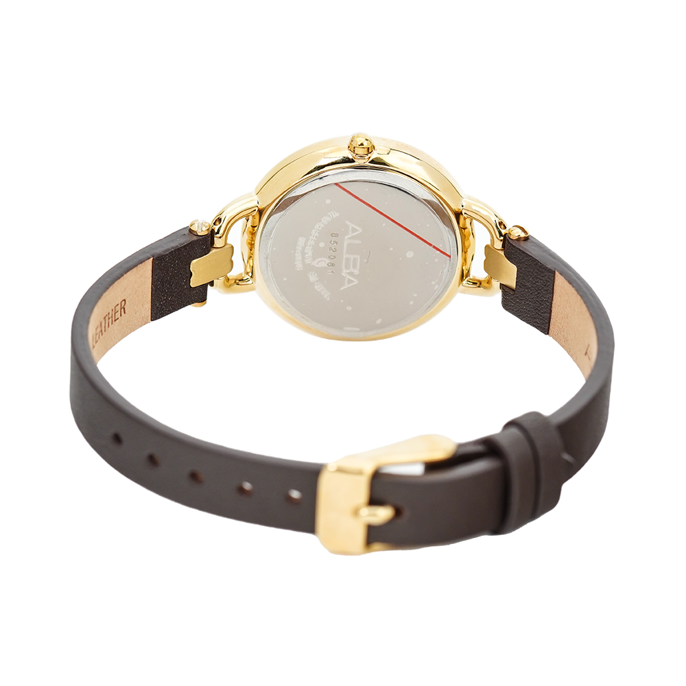 Jam Tangan ALBA AH7Q98X1 Women Gold Dial Black Leather Strap