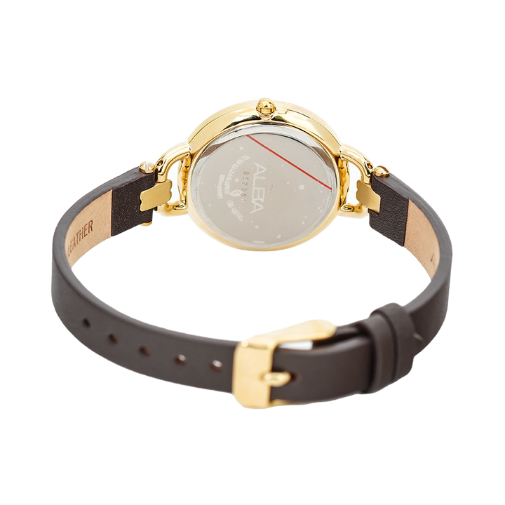 Jam Tangan ALBA AH7Q98X1 Women Gold Dial Black Leather Strap