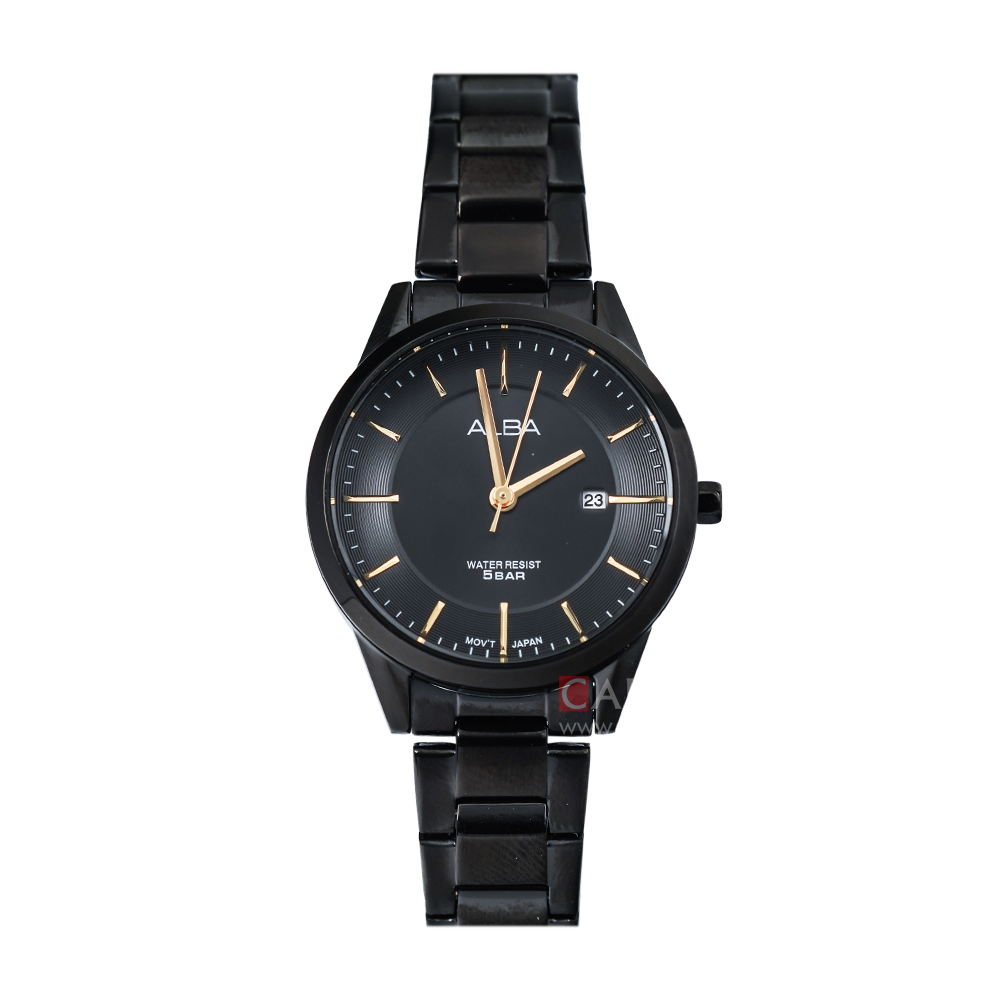 Jam Tangan ALBA Fashion AH7R31X1 Women Black Dial Black Stainless Steel Strap