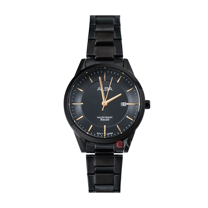 Jam Tangan ALBA Fashion AH7R31X1 Women Black Dial Black Stainless Steel Strap
