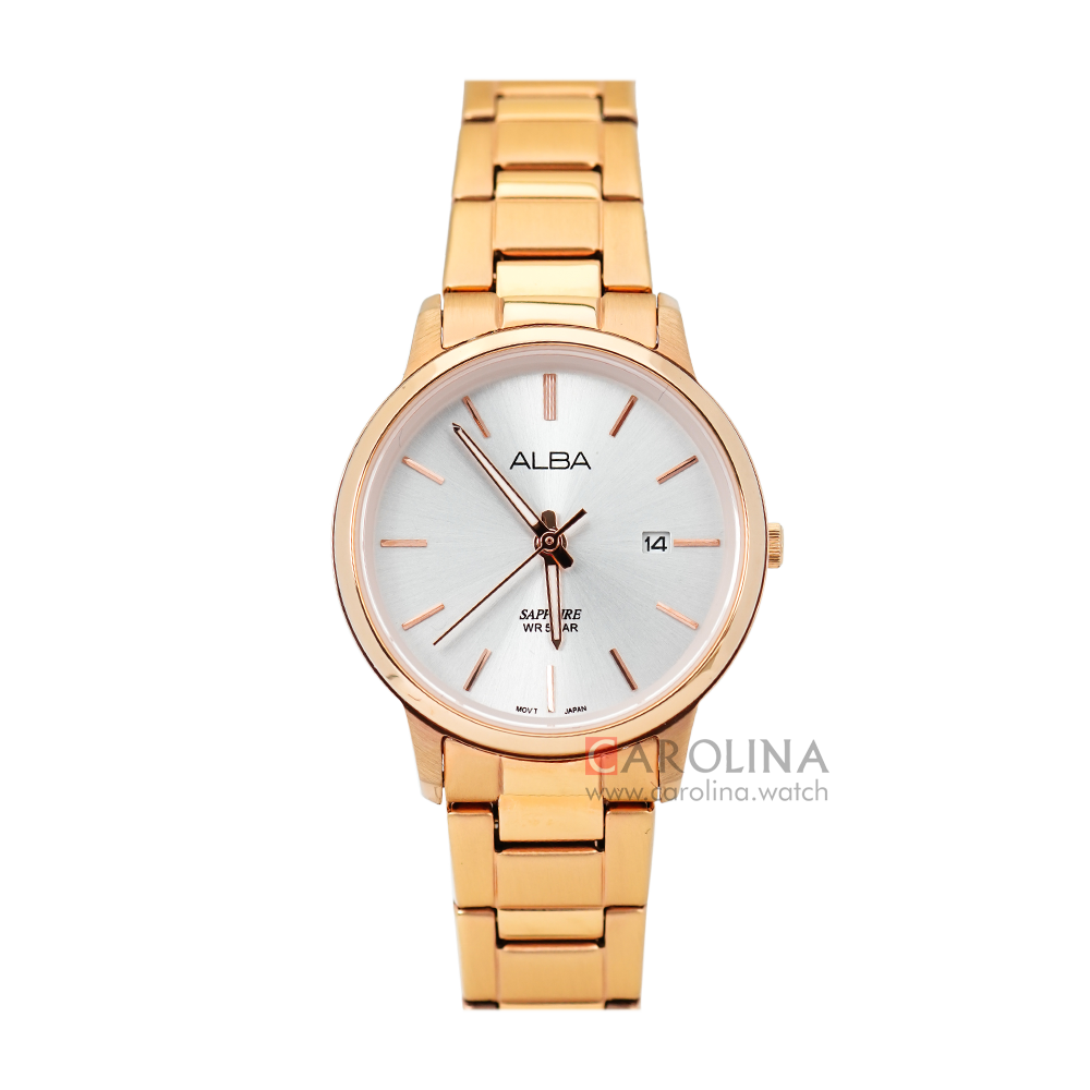 Jam Tangan ALBA Fashion AH7R46X1 Women Silver Dial Rose Gold Stainless Steel Strap