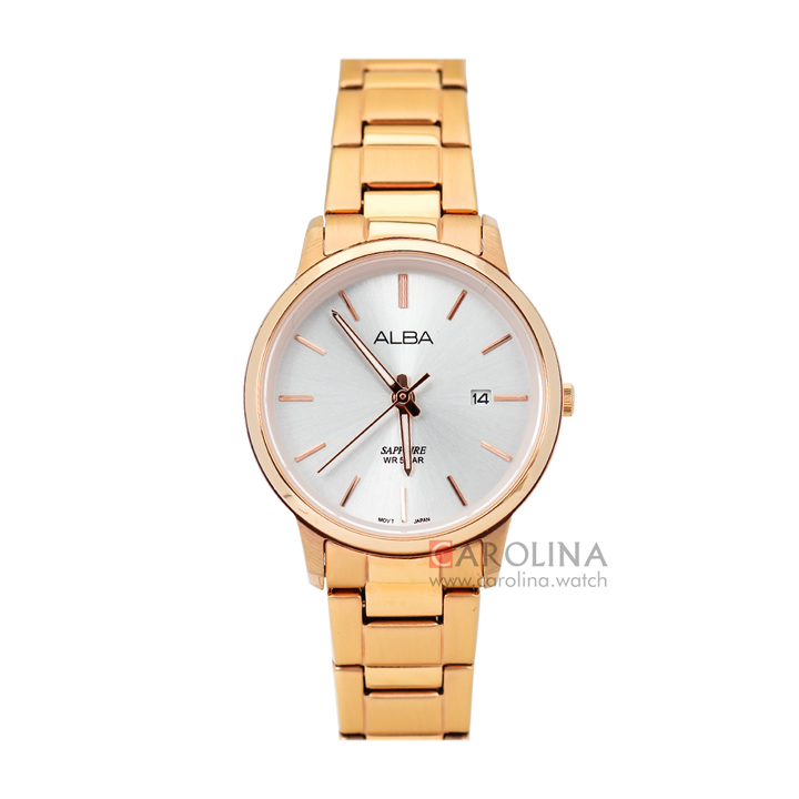 Jam Tangan ALBA Fashion AH7R46X1 Women Silver Dial Rose Gold Stainless Steel Strap