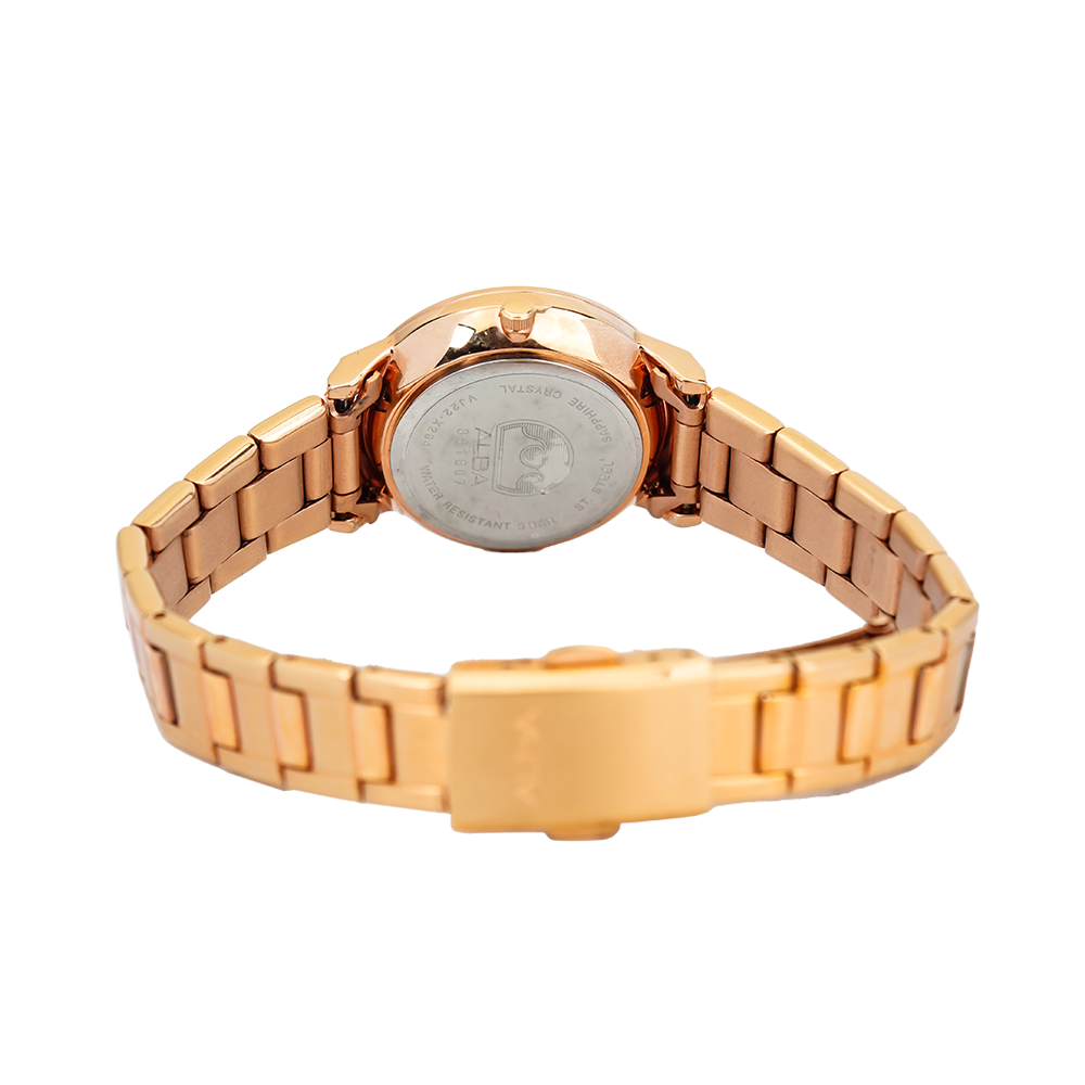 Jam Tangan ALBA Fashion AH7R46X1 Women Silver Dial Rose Gold Stainless Steel Strap