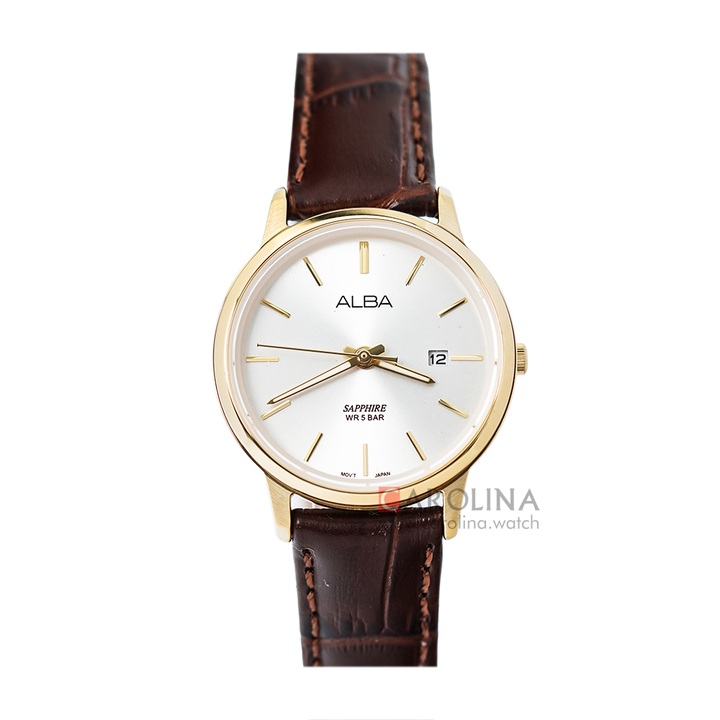 Jam Tangan ALBA Prestige AH7R58X1 Women Silver Dial Brown Leather Strap