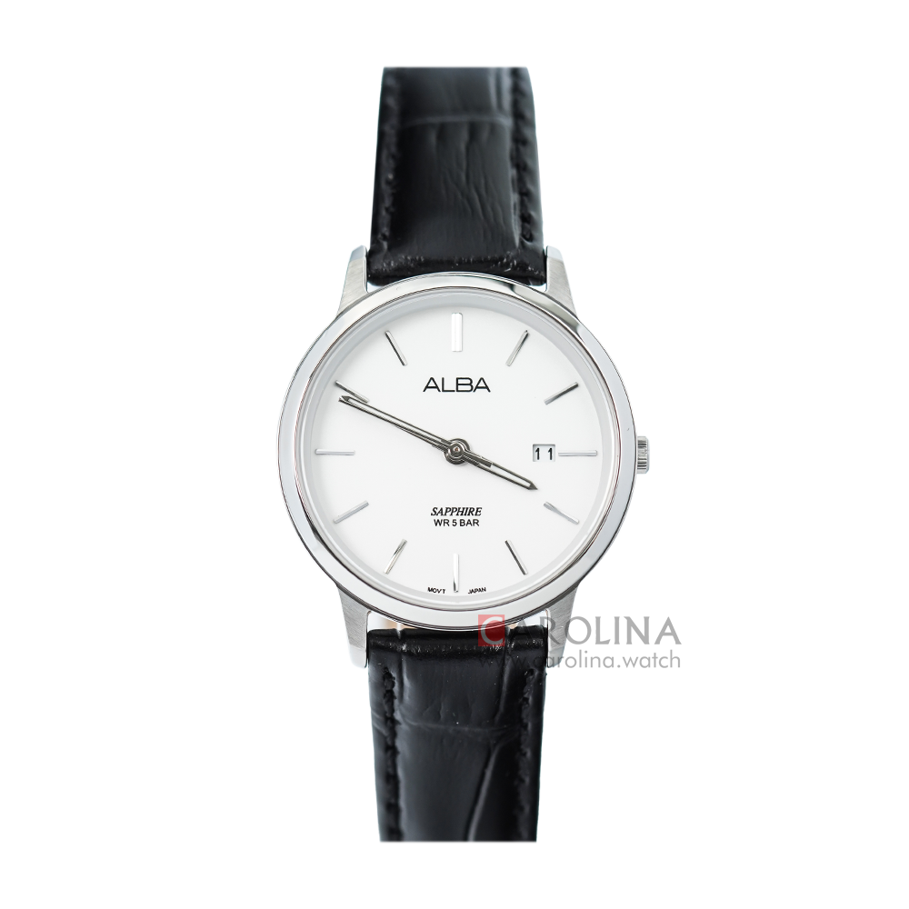 Jam Tangan ALBA Prestige AH7R61X1 Women Silver Dial Black Leather Strap