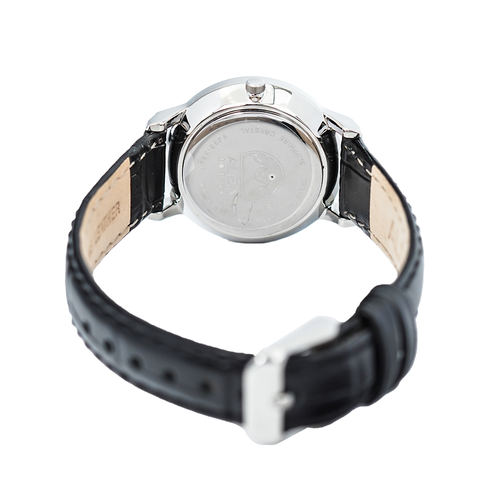 Jam Tangan ALBA Prestige AH7R61X1 Women Silver Dial Black Leather Strap