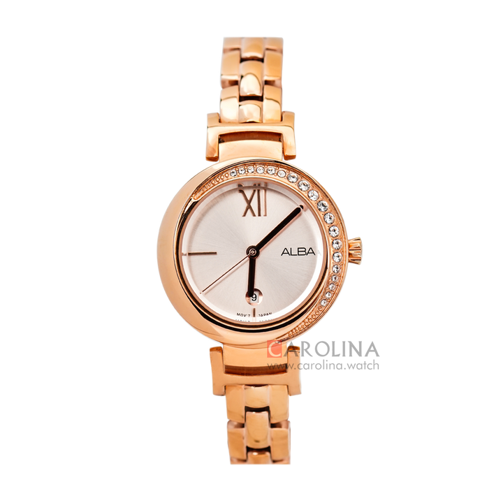 Jam Tangan ALBA Fashion AH7R74X1 Women Rose Gold Dial Rose Gold Stainless Steel Strap