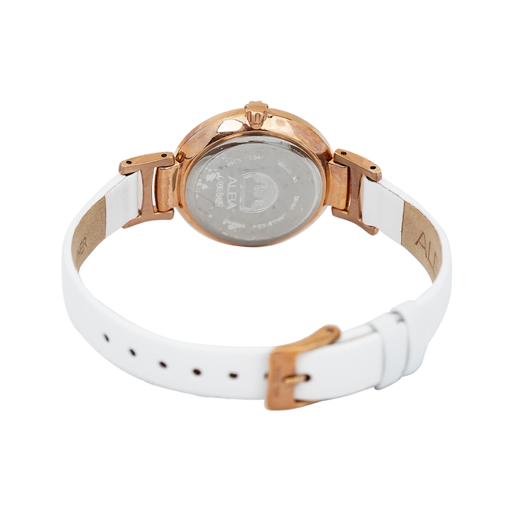 Jam Tangan ALBA Fashion AH7R84X1 Women Light Pink Dial White Leather Strap