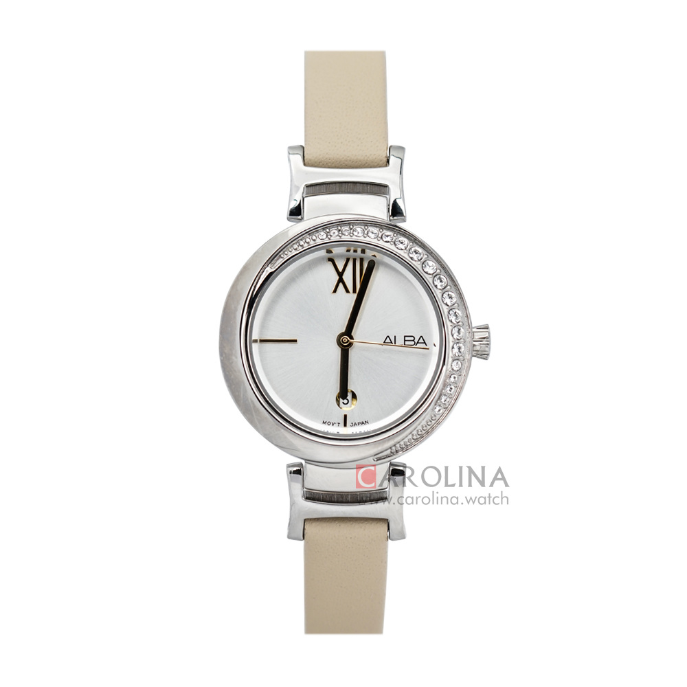 Jam Tangan ALBA Fashion AH7R85X1 Women Silver Dial Beige Rubber Strap