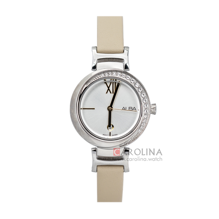 Jam Tangan ALBA Fashion AH7R85X1 Women Silver Dial Beige Rubber Strap