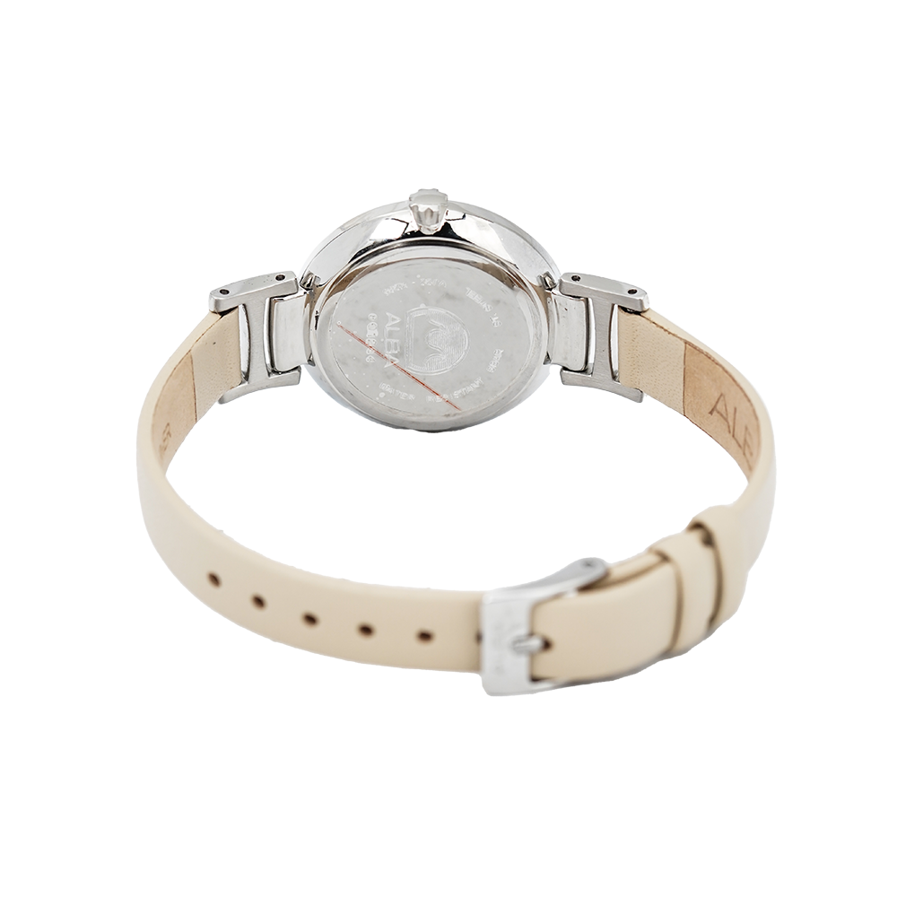 Jam Tangan ALBA Fashion AH7R85X1 Women Silver Dial Beige Rubber Strap