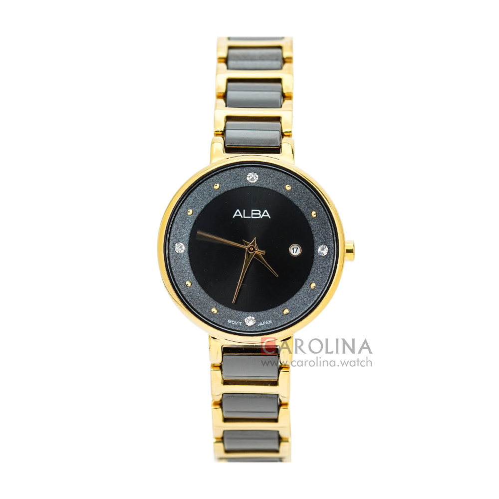 Jam Tangan ALBA Fashion AH7R88X1 Women Black Dial Dual Tone Stainless Steel Strap