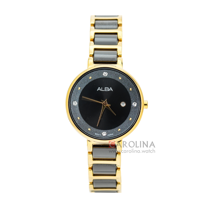 Jam Tangan ALBA Fashion AH7R88X1 Women Black Dial Dual Tone Stainless Steel Strap