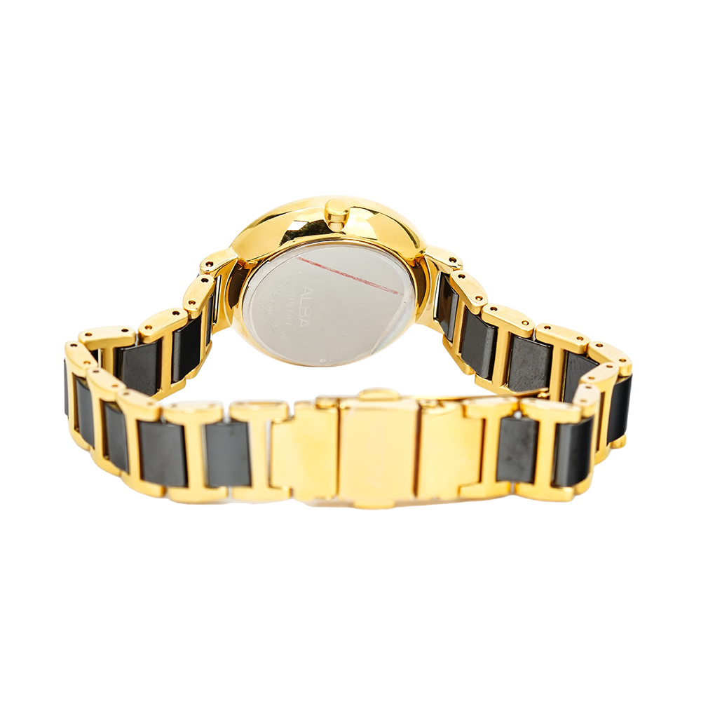Jam Tangan ALBA Fashion AH7R88X1 Women Black Dial Dual Tone Stainless Steel Strap