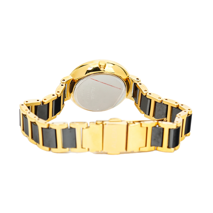 Jam Tangan ALBA Fashion AH7R88X1 Women Black Dial Dual Tone Stainless Steel Strap
