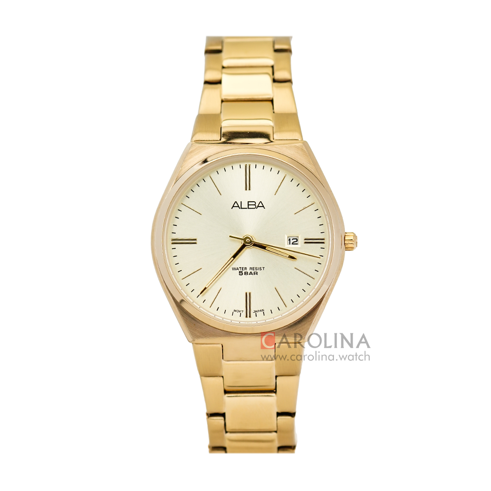 Jam Tangan ALBA Fashion AH7S22X1 Women Champagne Dial Gold Stainless Steel Strap