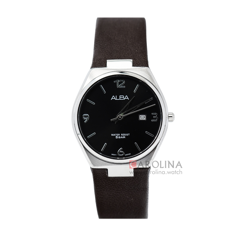 Jam Tangan ALBA Fashion AH7S29X1 Women Black Dial Dark Brown Leather Strap