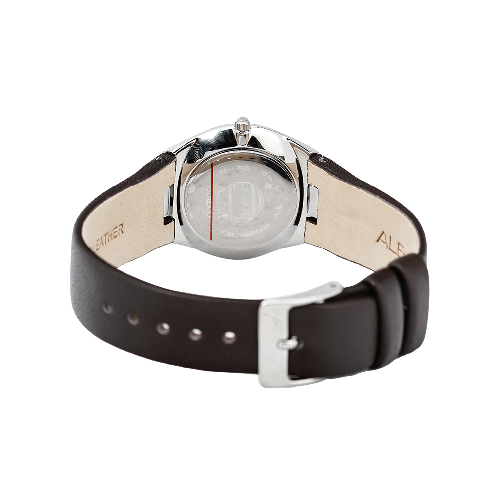 Jam Tangan ALBA Fashion AH7S29X1 Women Black Dial Dark Brown Leather Strap