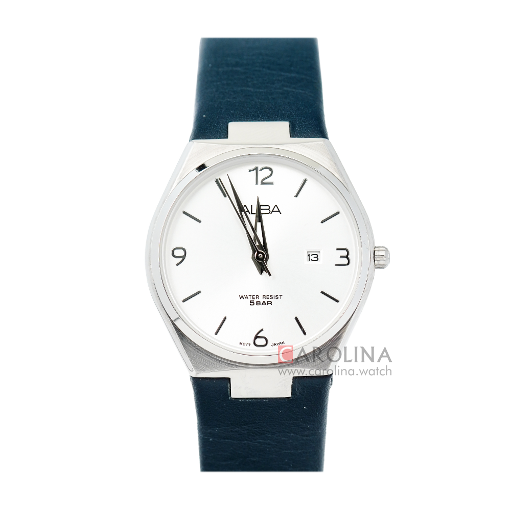 Jam Tangan ALBA Fashion AH7S31X1 Women White Dial Dark Blue Leather Strap