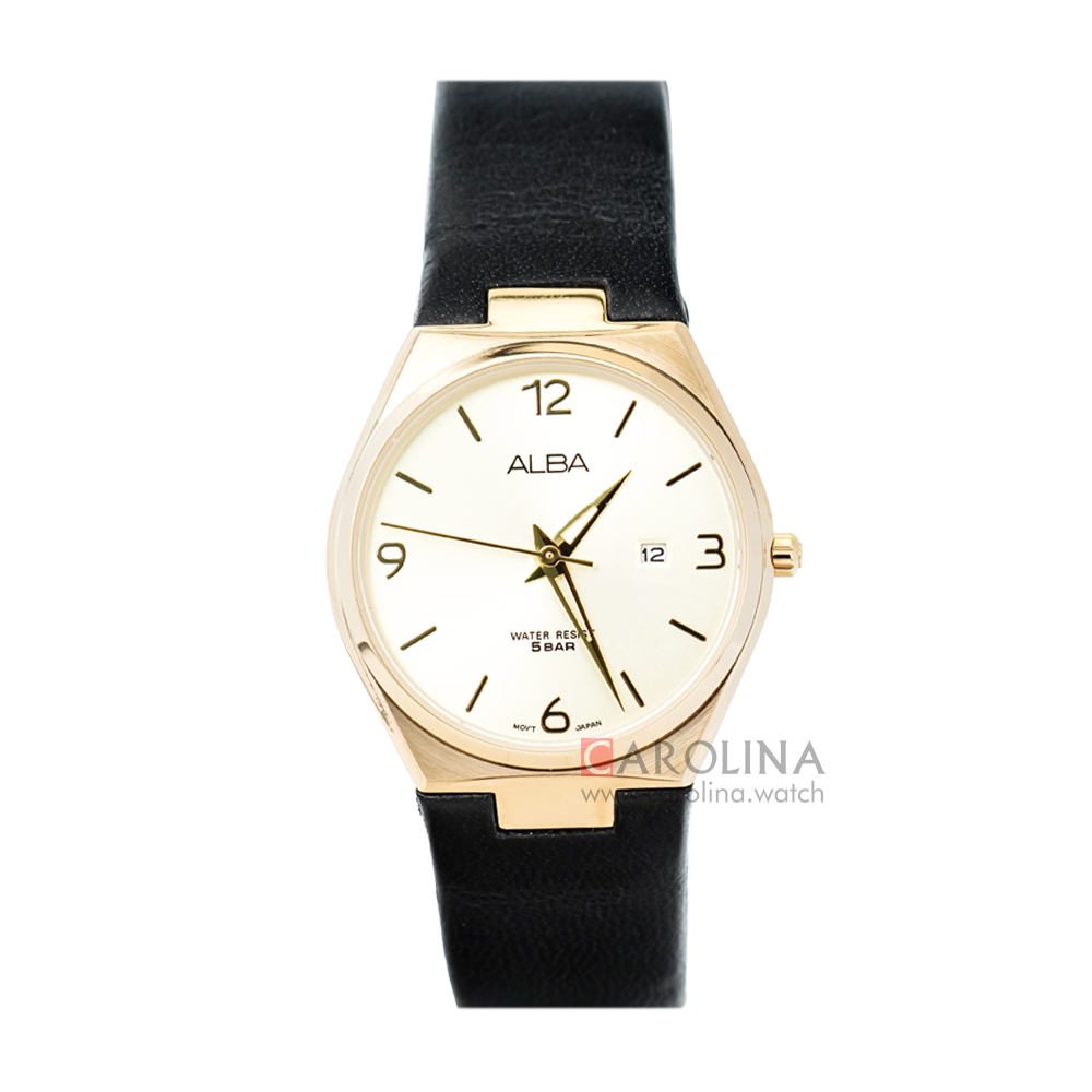 Jam Tangan ALBA Prestige AH7S34X1 Women Champagne Dial Black Leather Strap