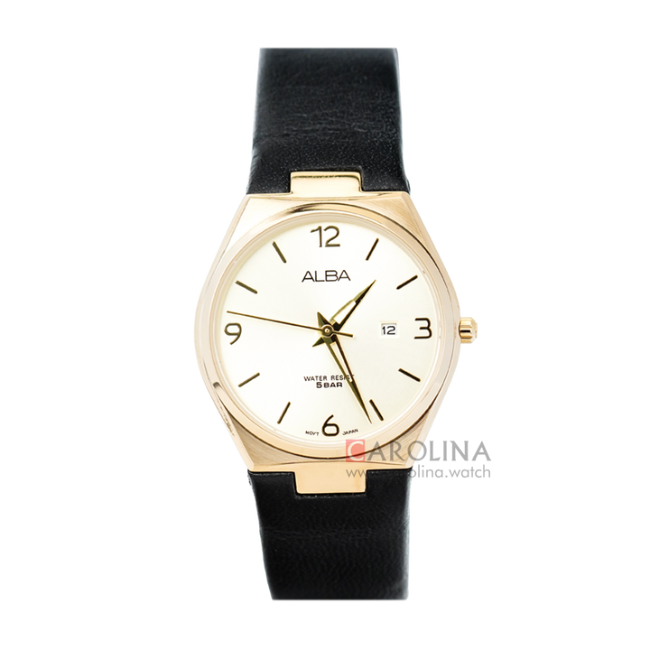 Jam Tangan ALBA Prestige AH7S34X1 Women Champagne Dial Black Leather Strap