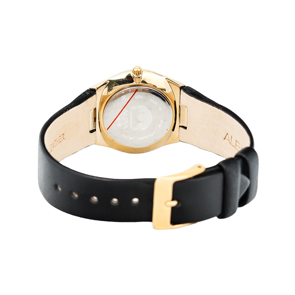 Jam Tangan ALBA Prestige AH7S34X1 Women Champagne Dial Black Leather Strap