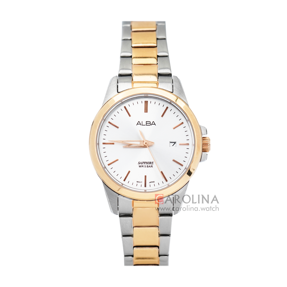 Jam Tangan ALBA Prestige AH7S42X1 Women White Dial Dual Tone Stainless Steel Strap