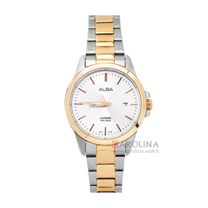 Jam Tangan ALBA Prestige AH7S42X1 Women White Dial Dual Tone Stainless Steel Strap