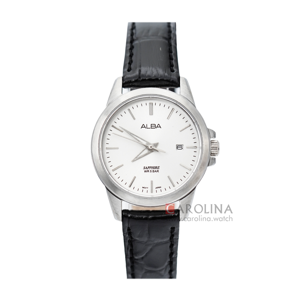 Jam Tangan ALBA Prestige AH7S53X1 Women White Dial Black Leather Strap
