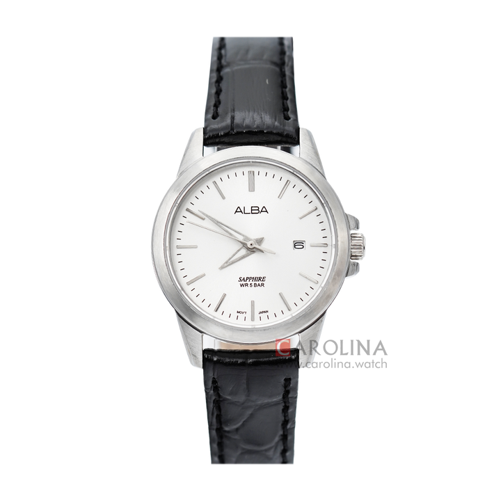 Jam Tangan ALBA Prestige AH7S53X1 Women White Dial Black Leather Strap