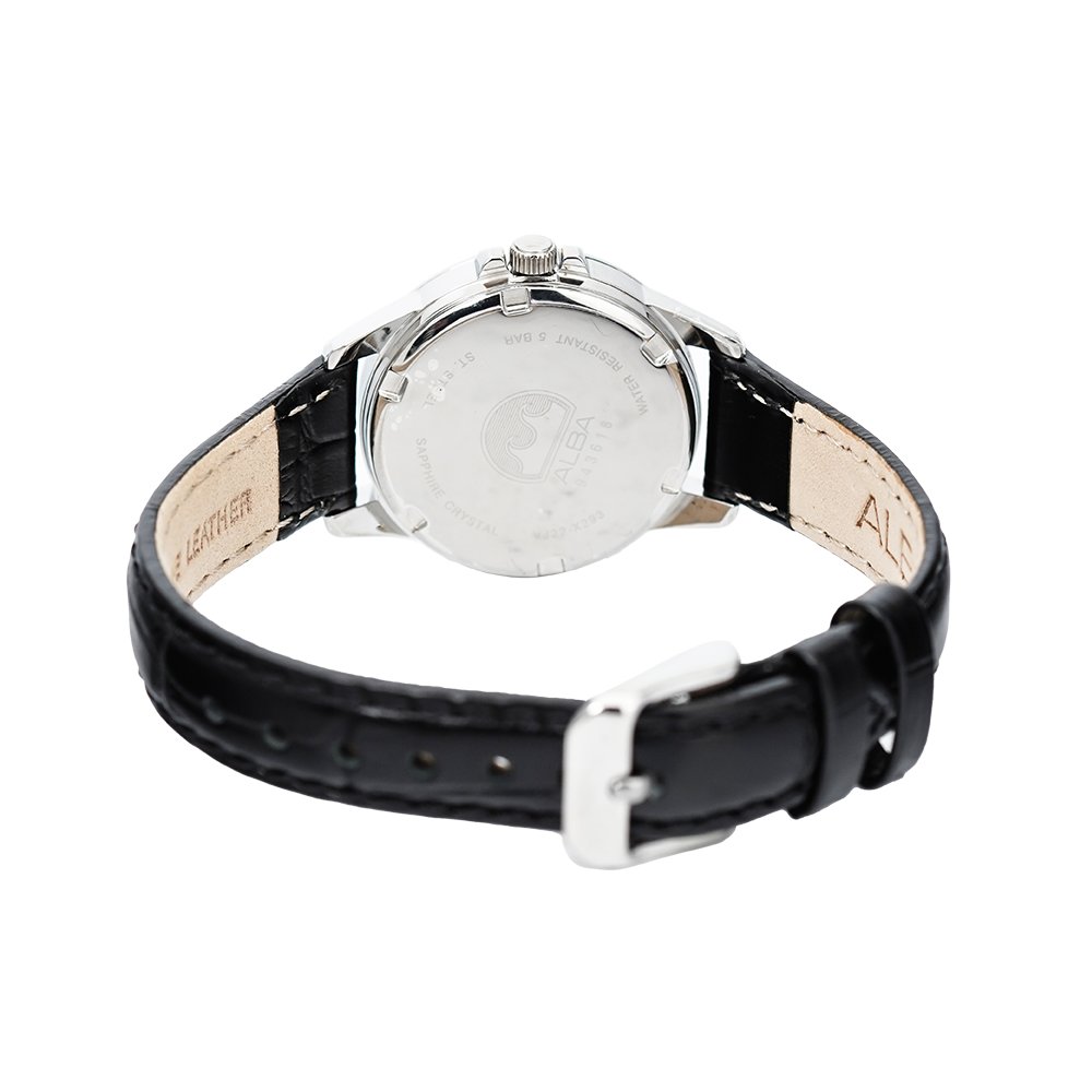Jam Tangan ALBA Prestige AH7S53X1 Women White Dial Black Leather Strap