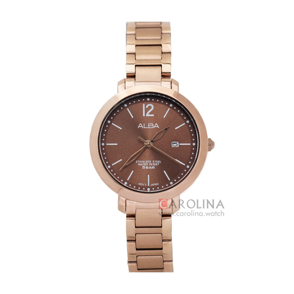 Jam Tangan ALBA Fashion AH7S90X1 Women Brown Dial Rose Gold Stainless Steel Strap