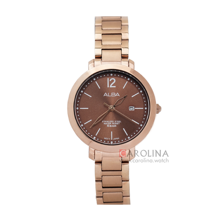 Jam Tangan ALBA Fashion AH7S90X1 Women Brown Dial Rose Gold Stainless Steel Strap