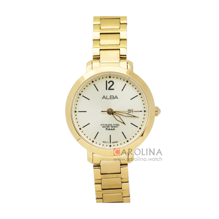 Jam Tangan ALBA Fashion AH7S92X1 Women Gold Dial Gold Stainless Steel Strap