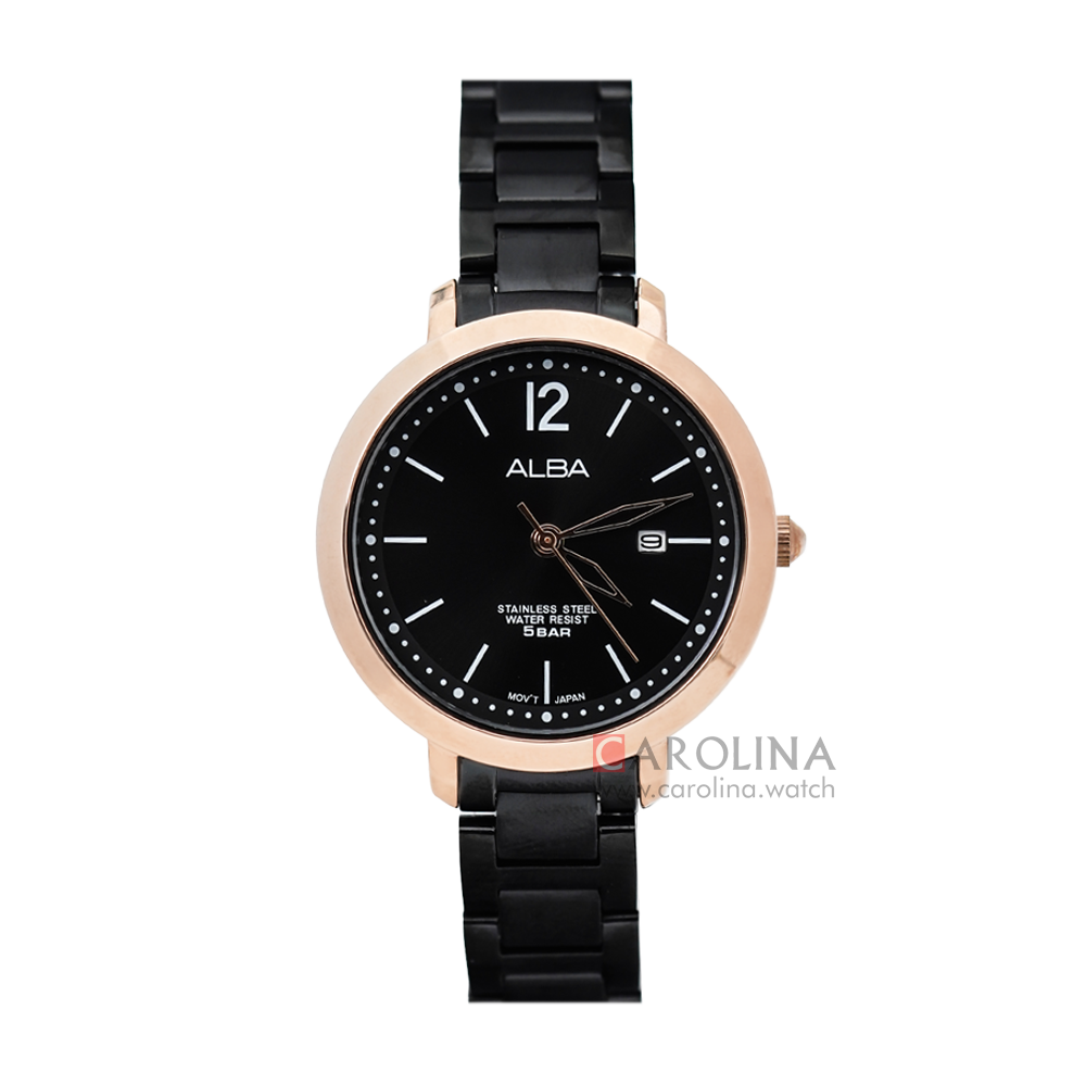 Jam Tangan ALBA Fashion AH7T06X1 Women Black Dial Black Stainless Steel Strap