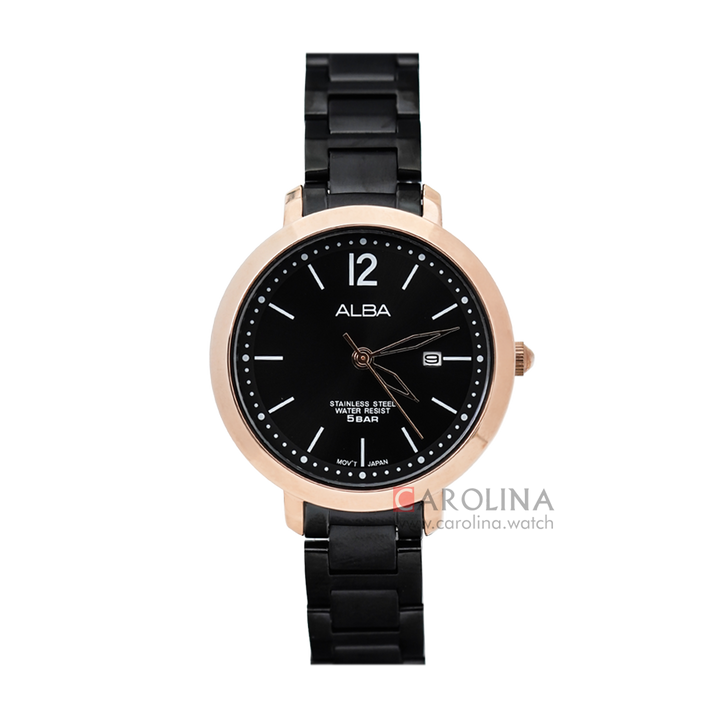 Jam Tangan ALBA Fashion AH7T06X1 Women Black Dial Black Stainless Steel Strap