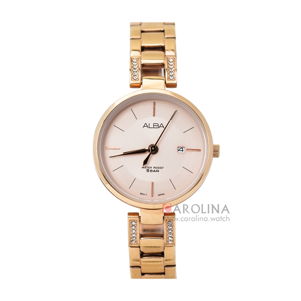 Jam Tangan ALBA Fashion AH7T08X1 Women Rose Gold Dial Gold Stainless Steel Strap