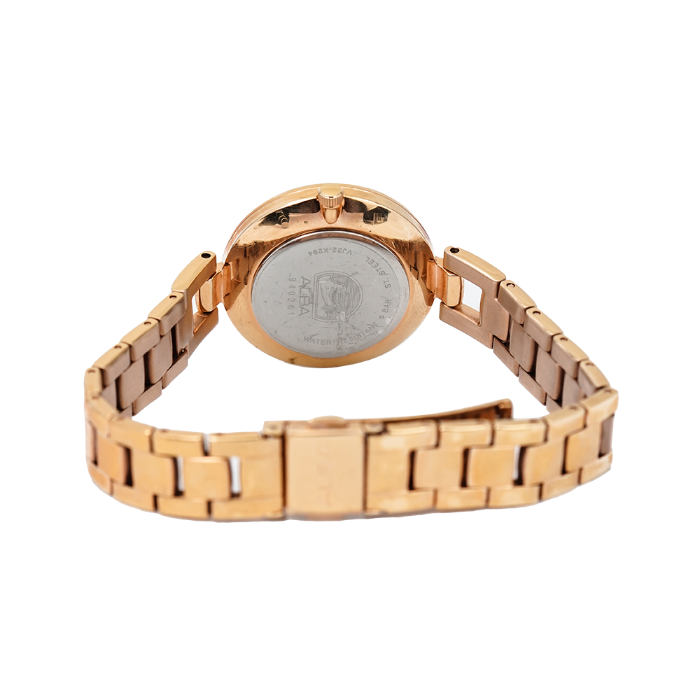 Jam Tangan ALBA Fashion AH7T08X1 Women Rose Gold Dial Gold Stainless Steel Strap
