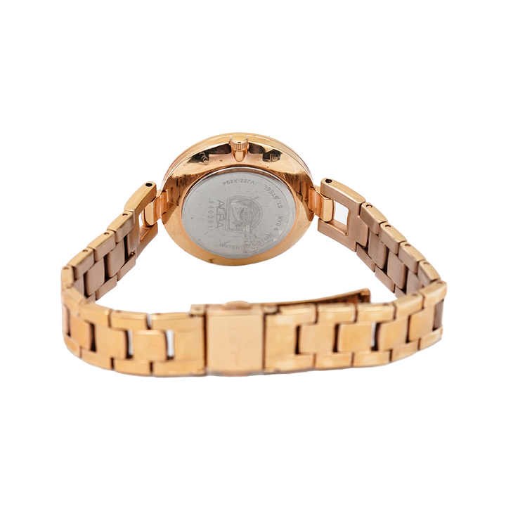 Jam Tangan ALBA Fashion AH7T08X1 Women Rose Gold Dial Gold Stainless Steel Strap