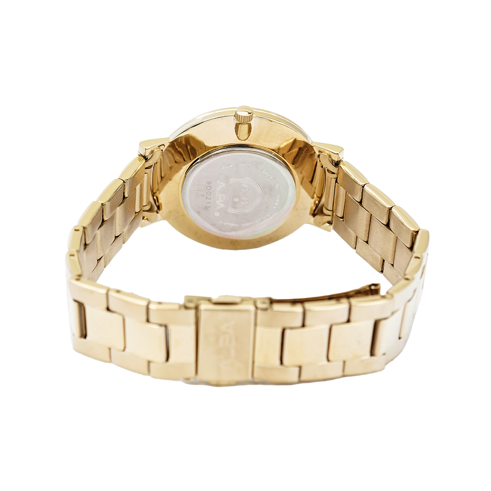 Jam Tangan ALBA Prestige AH7T60X1 Women White Pattern Dial Gold Stainless Steel Strap