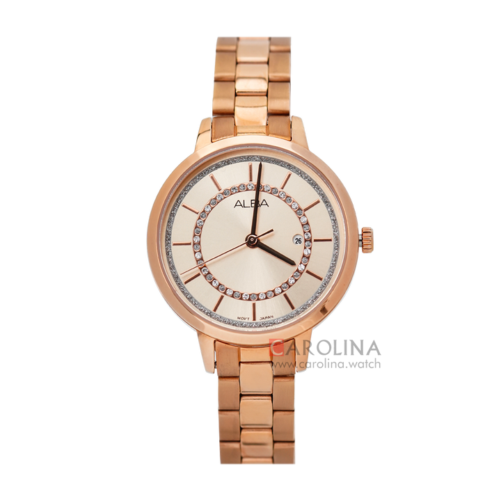 Jam Tangan ALBA Fashion AH7T88X1 Women Light Rose Gold Dial Rose Gold Stainless Steel Strap