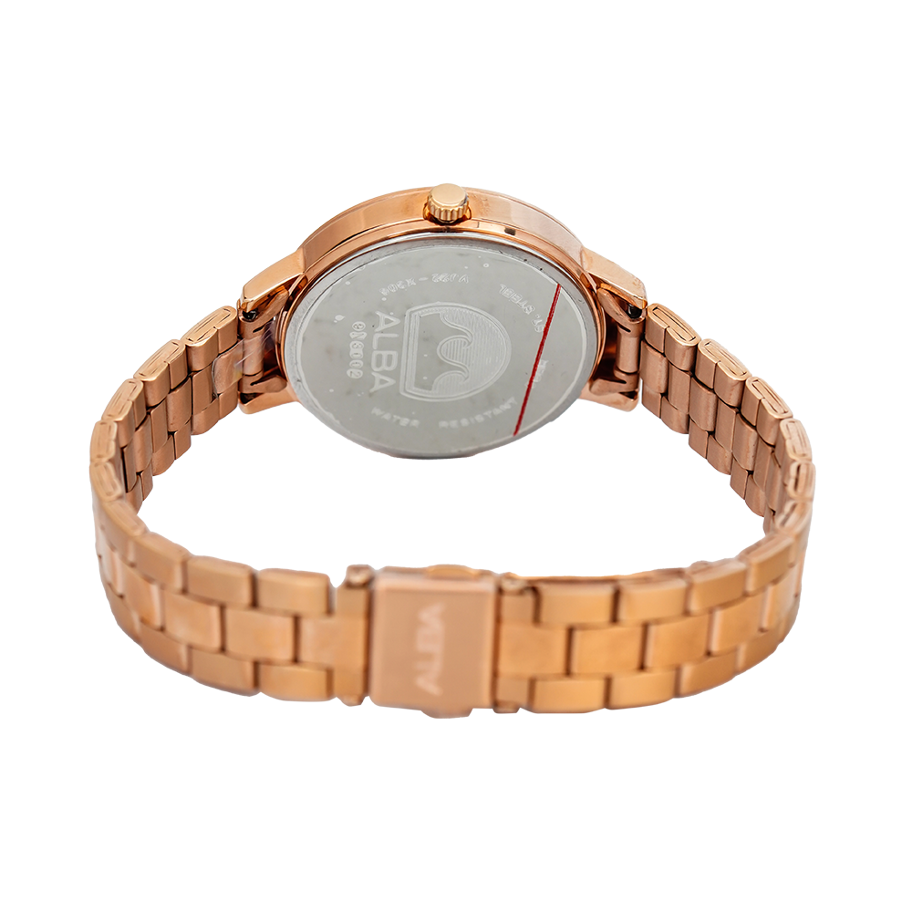 Jam Tangan ALBA Fashion AH7T88X1 Women Light Rose Gold Dial Rose Gold Stainless Steel Strap