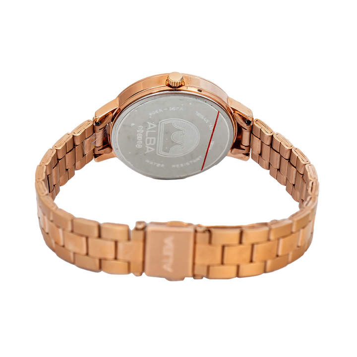 Jam Tangan ALBA Fashion AH7T88X1 Women Light Rose Gold Dial Rose Gold Stainless Steel Strap