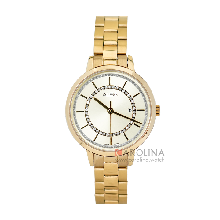 Jam Tangan ALBA Fashion AH7T90X1 Women Champagne Dial Gold Stainless Steel Strap