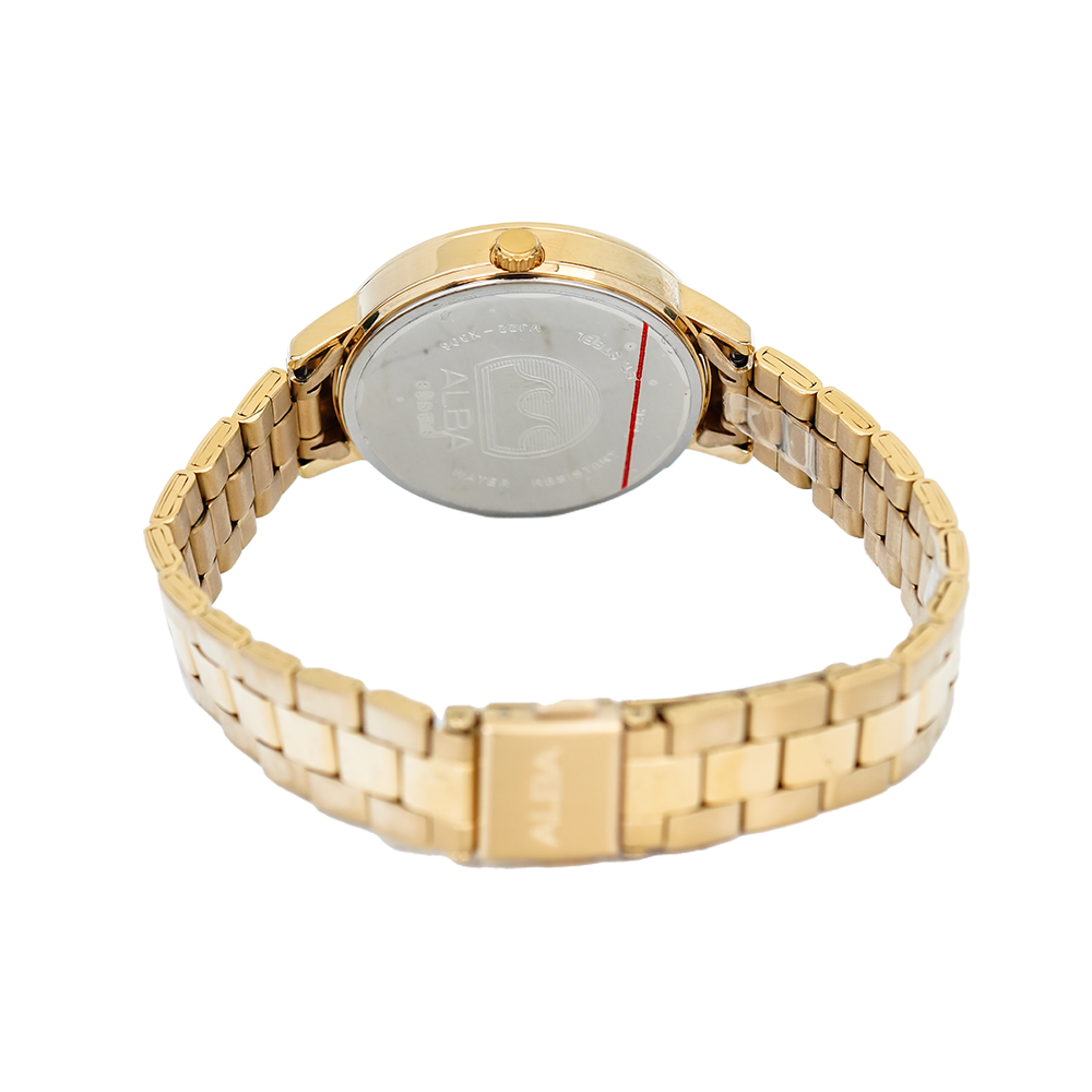 Jam Tangan ALBA Fashion AH7T90X1 Women Champagne Dial Gold Stainless Steel Strap