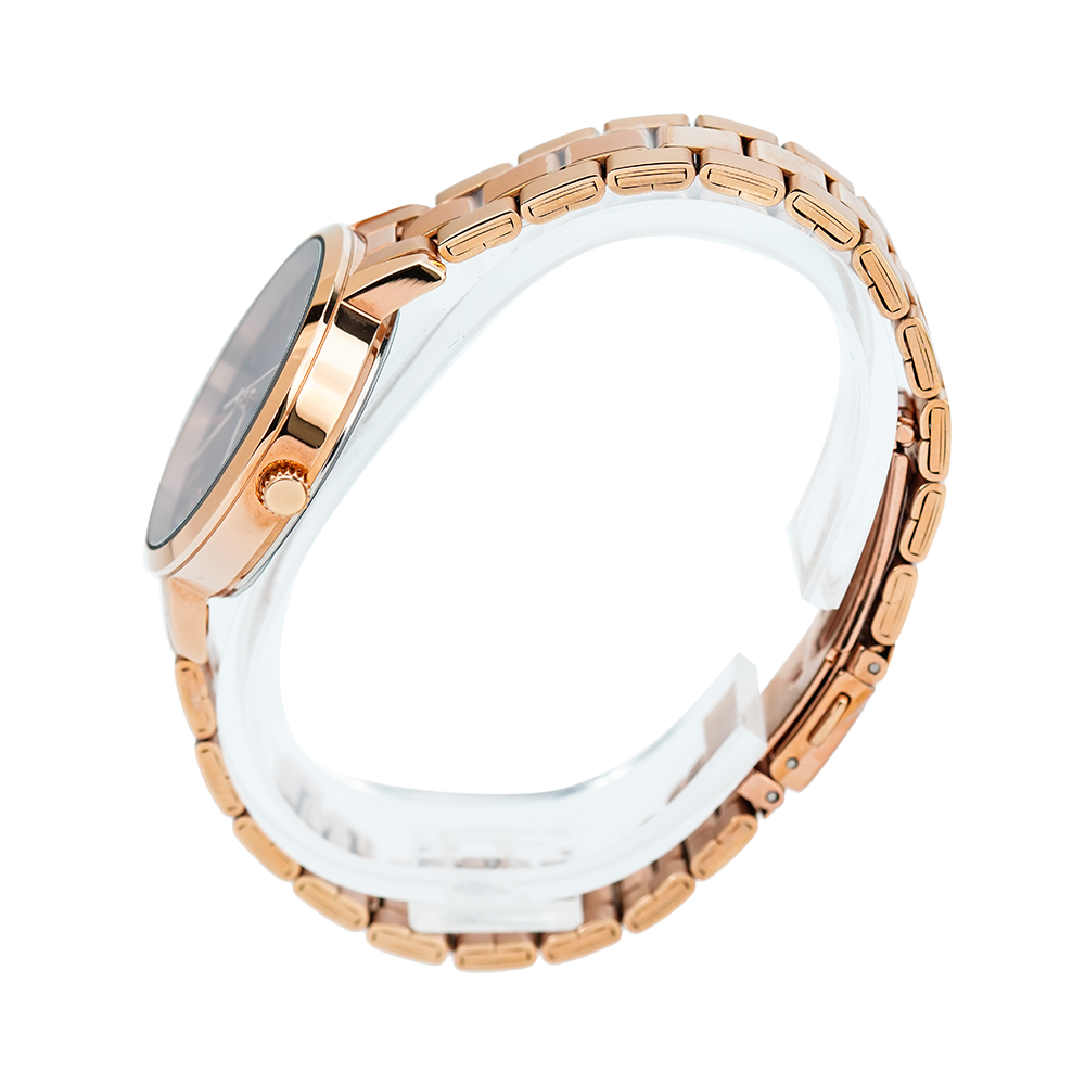 Jam Tangan ALBA Fashion AH7U02X1 Women Dark Brown Dial Rose Gold Stainless Steel Strap