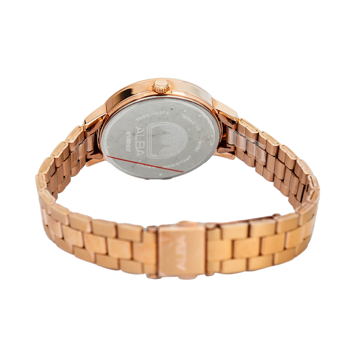 Jam Tangan ALBA Fashion AH7U02X1 Women Dark Brown Dial Rose Gold Stainless Steel Strap