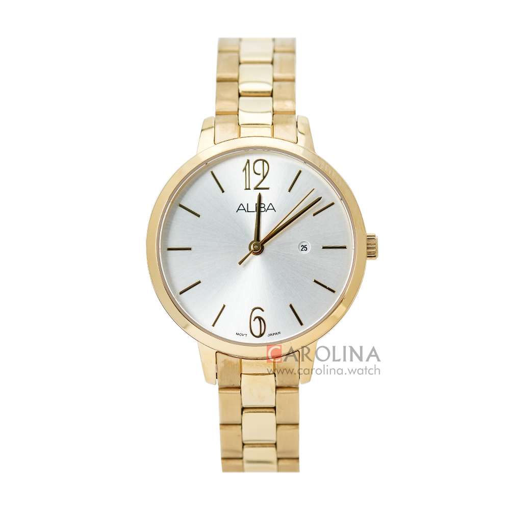 Jam Tangan ALBA Fashion AH7U06X1 Women Silver Dial Gold Stainless Steel Strap