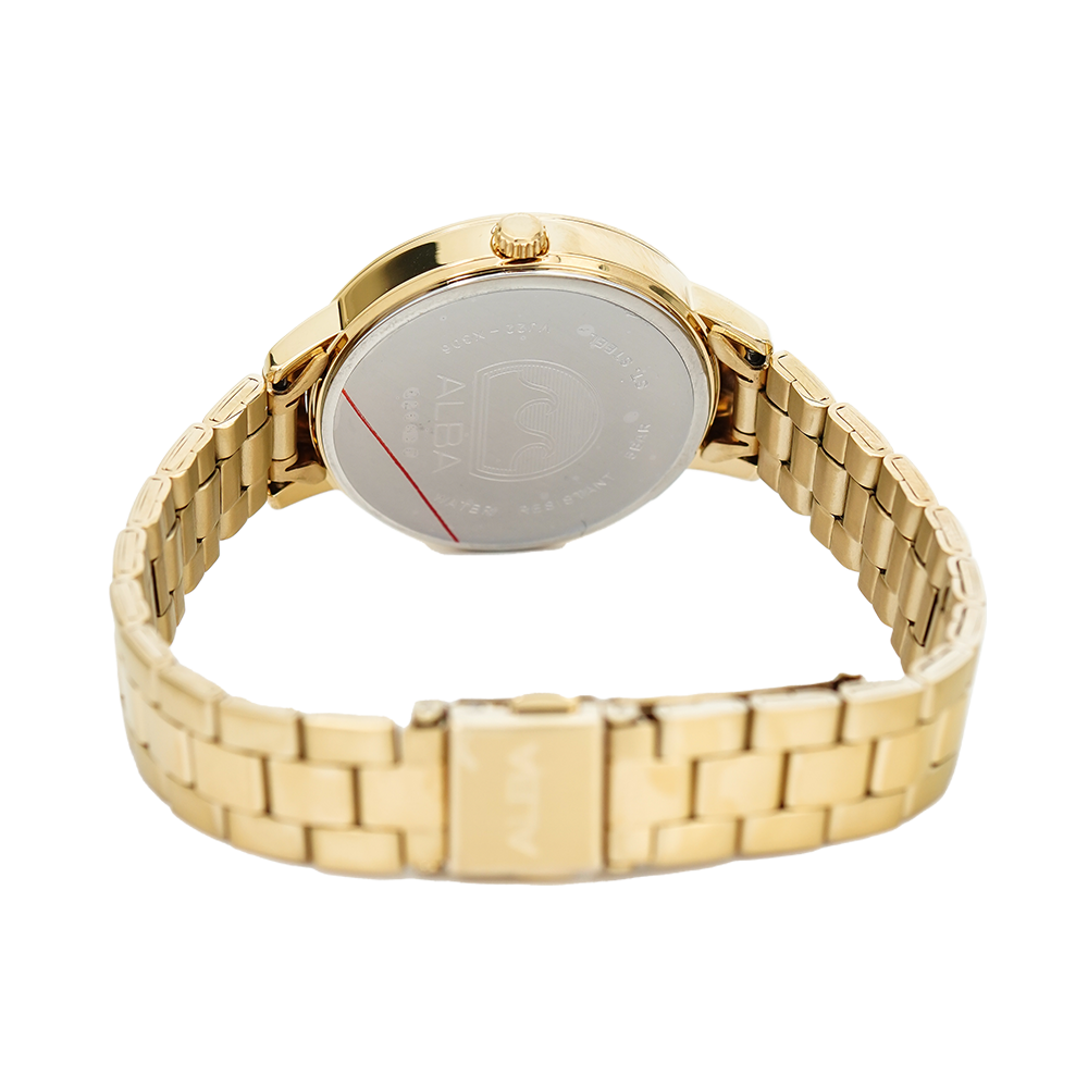 Jam Tangan ALBA Fashion AH7U06X1 Women Silver Dial Gold Stainless Steel Strap