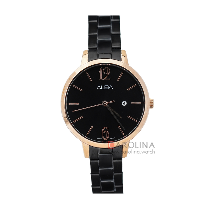Jam Tangan ALBA Fashion AH7U18X1 Women Black Dial Black Stainless Steel Strap
